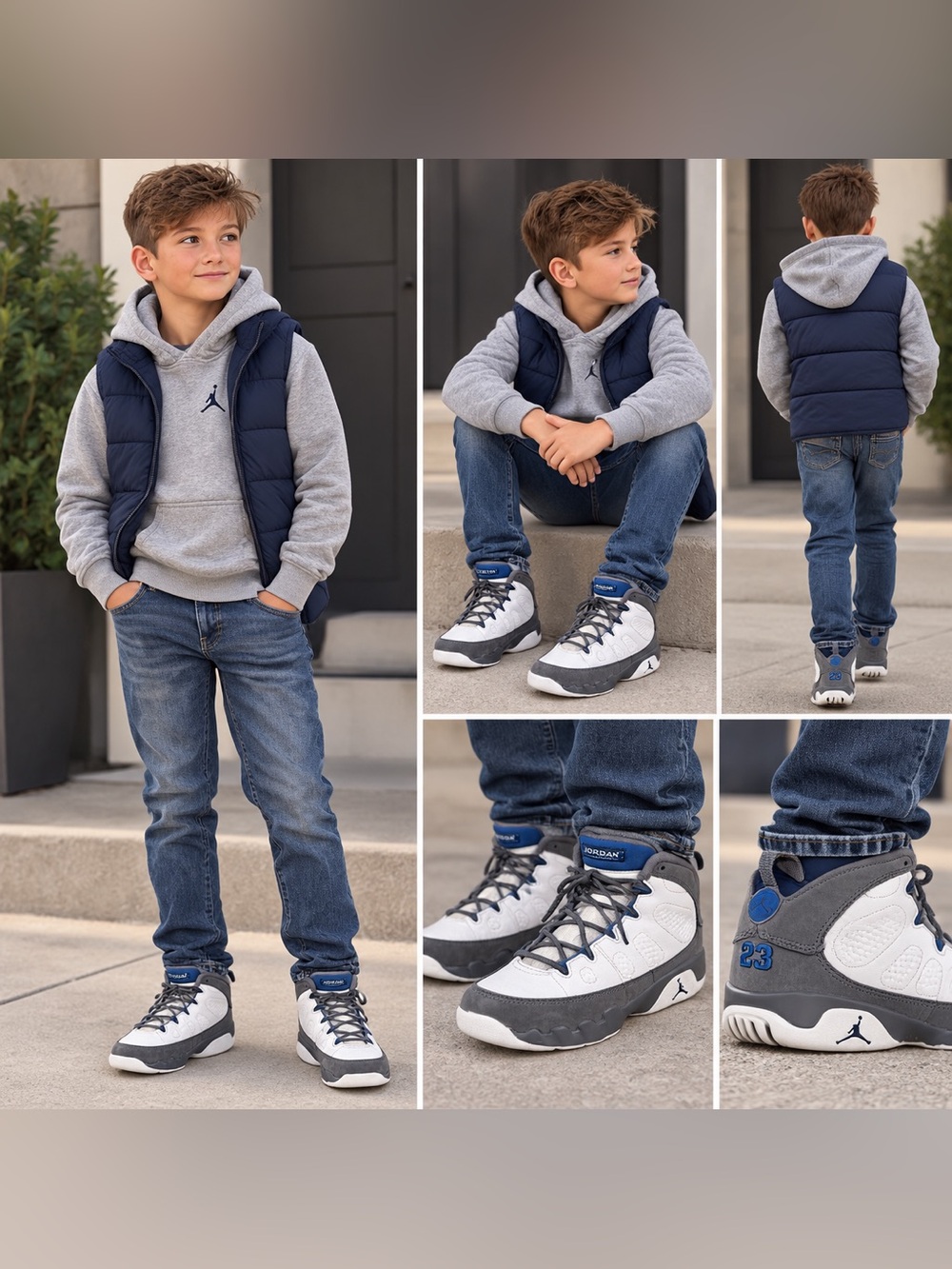 Nike Air Jordan 9 Retro 'Flint Grey and French Blue Size 3Y